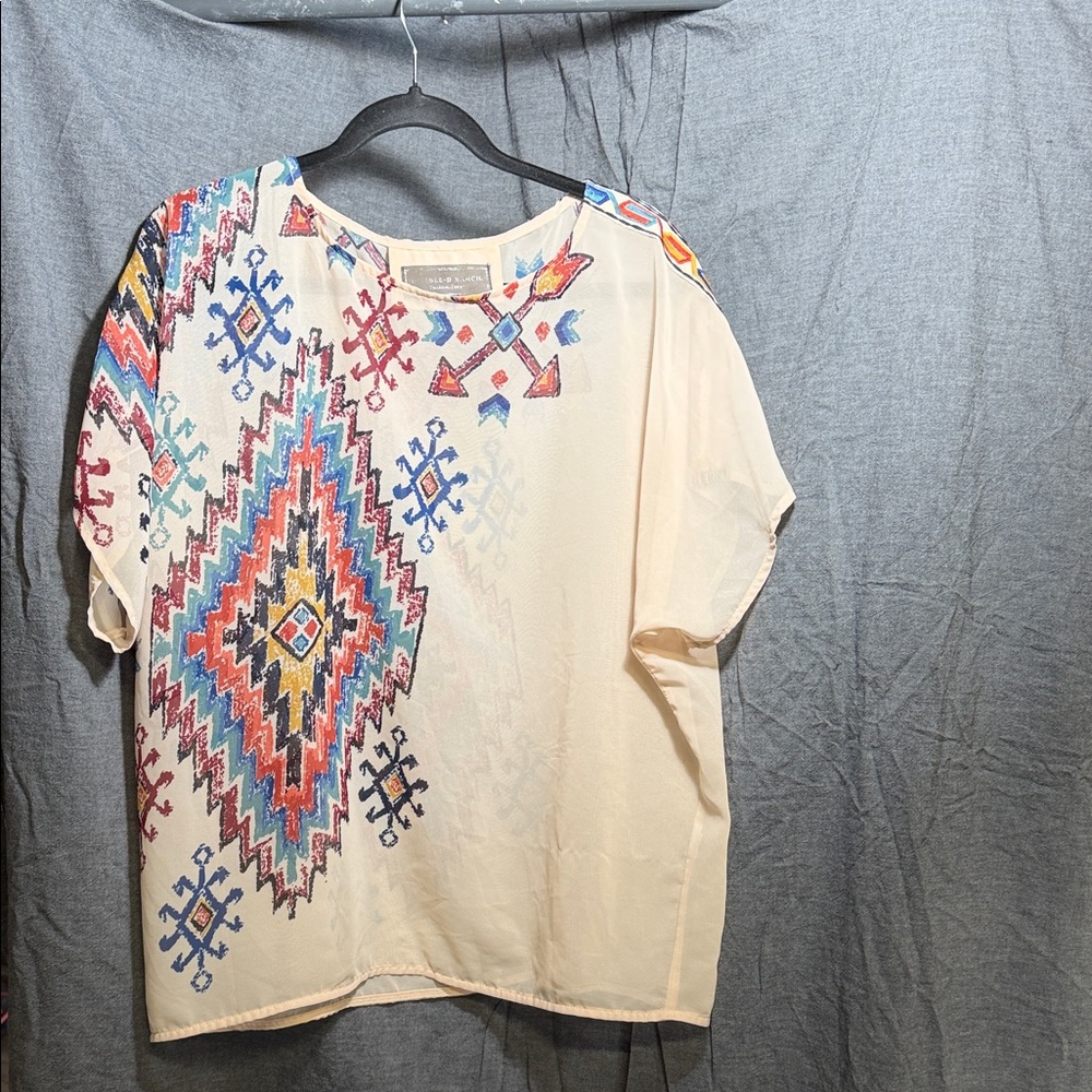 Double D Ranch Cream and Multicolor Geometric Blouse